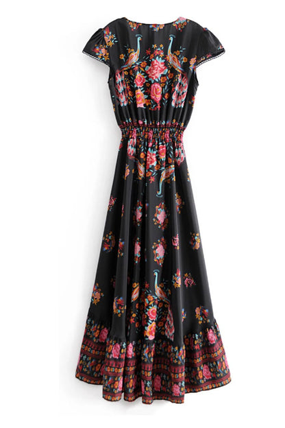 Black Boho Chic Floral Dress | Mia