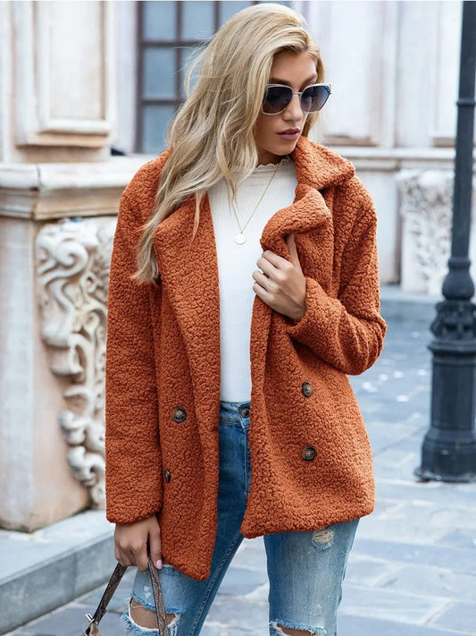 Women Cozy Double-Breasted Teddy Coat | Caris