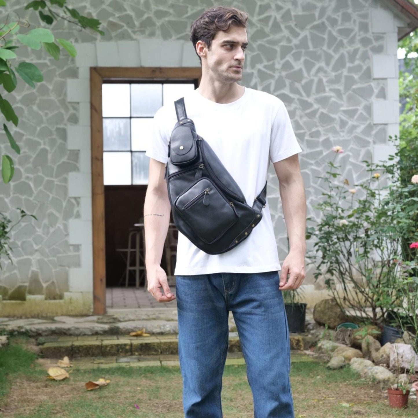 Men Vintage Leather Sling Bag | Milan