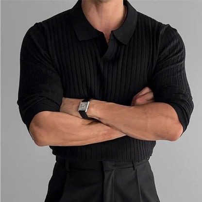 Men's chic ribbed polo shirt for autumn | Cain