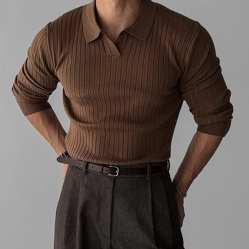 Men's chic ribbed polo shirt for autumn | Cain