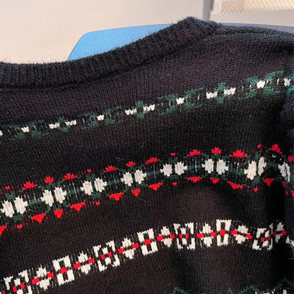 Women Fair Isle V-Neck Fitted Knit Sweater | Genira