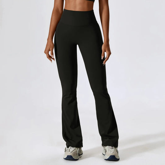 Women Flare Leggings Black Nylon Spandex | Bella-1