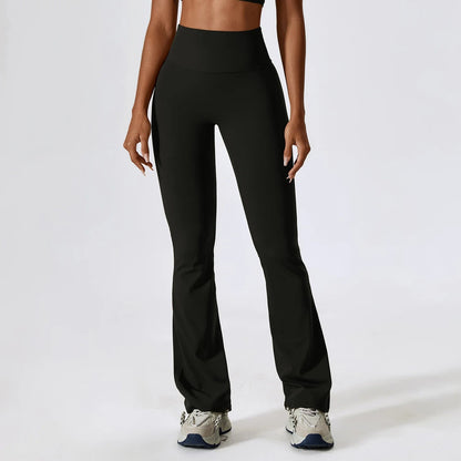 Women Flare Leggings Black Nylon Spandex | Bella-1