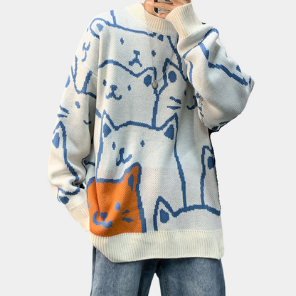 Men Graphic Cat Knit Sweater | Shaun