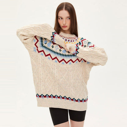 Women’s Oversized Fair Isle Cable Knit Sweater | Hestia