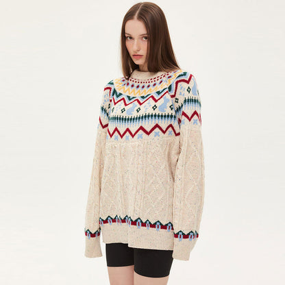 Women’s Oversized Fair Isle Cable Knit Sweater | Hestia