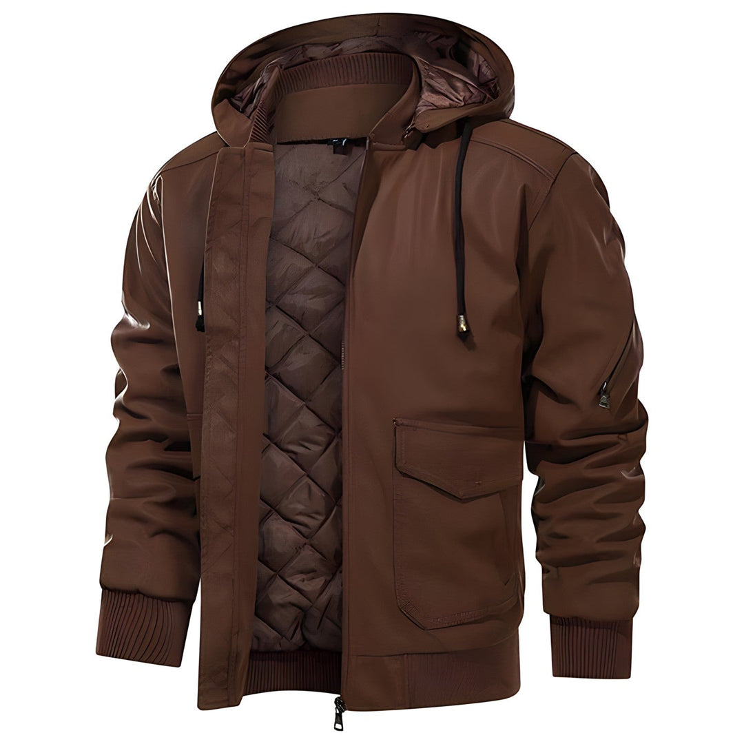 Water-Resistant Hooded Jacket - Brown