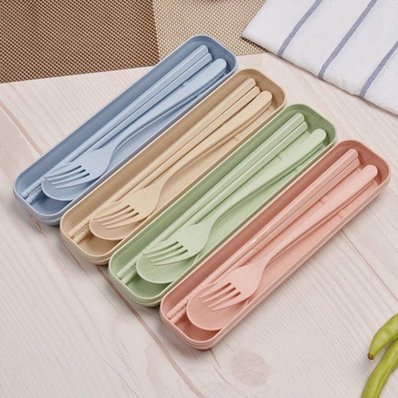 Reusable Wheat Straw Cutlery Set – Portable 3-Piece Utensils