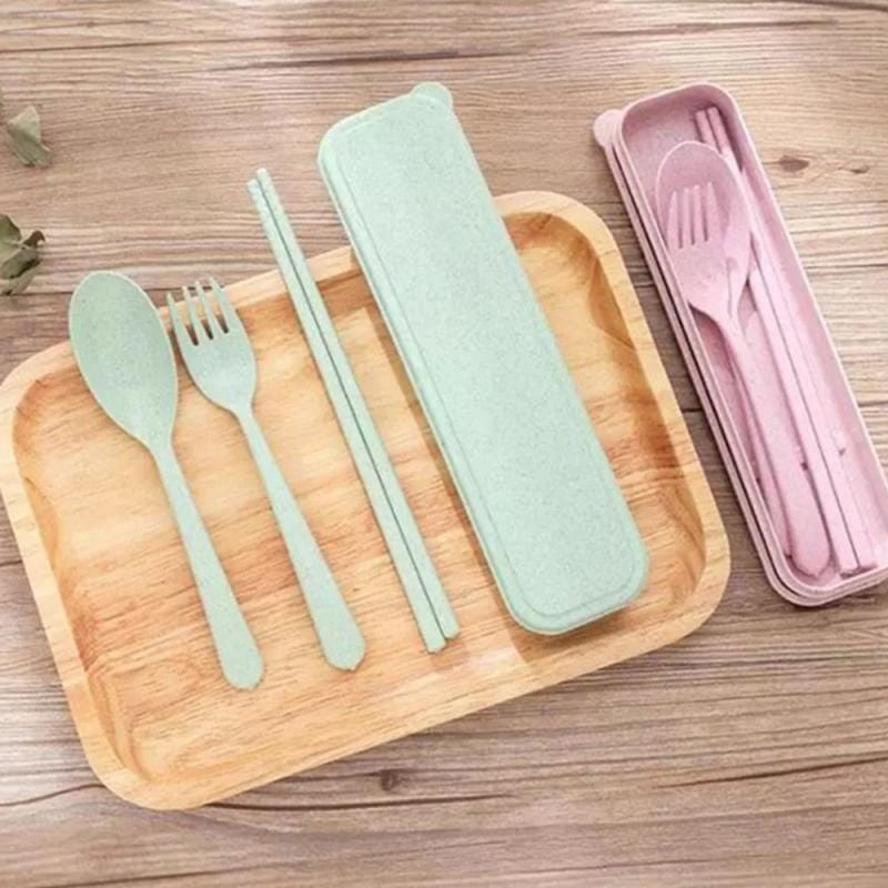 Reusable Wheat Straw Cutlery Set – Portable 3-Piece Utensils