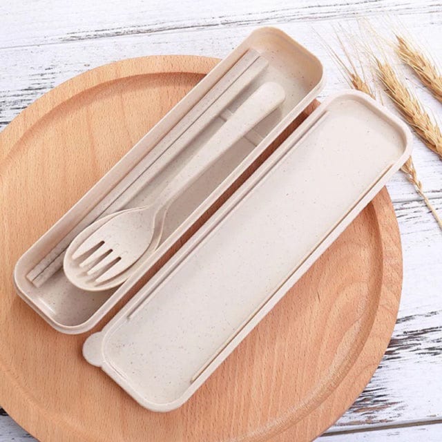 Reusable Wheat Straw Cutlery Set – Portable 3-Piece Utensils