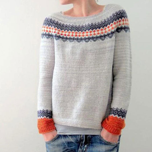 Women Nordic Pattern Knit Pullover Sweater | Faiza