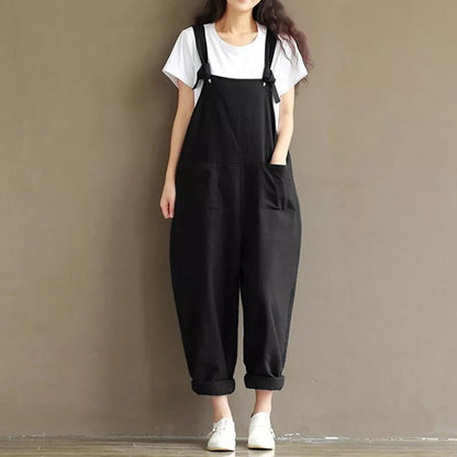 Women Jumpsuit Black Cotton Loose Fit | Celeste-4