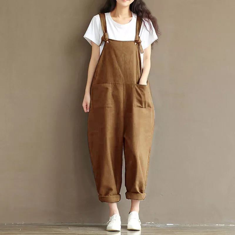 Women Jumpsuit Black Cotton Loose Fit | Celeste-1