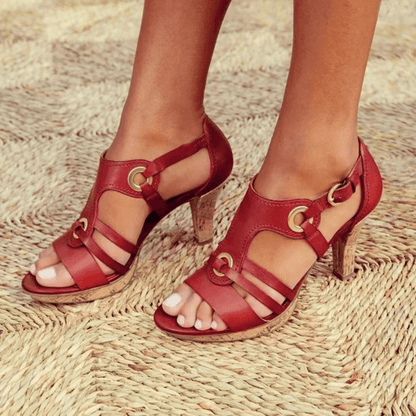 Variant image for Women Heeled Sandals Beige Faux Leather | Hannah-1