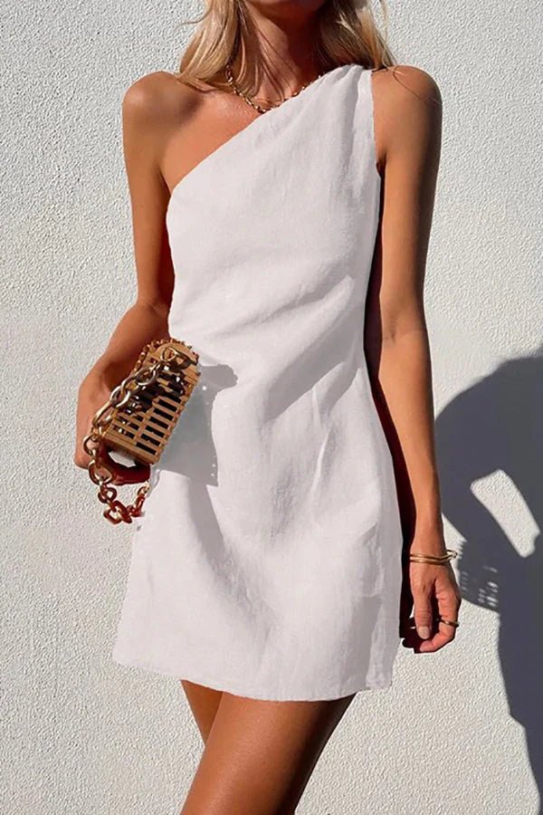 One Shoulder Linen Mini Dress | Selena