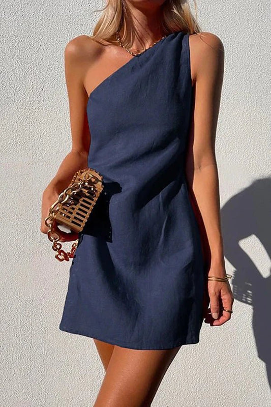 One Shoulder Linen Mini Dress | Selena