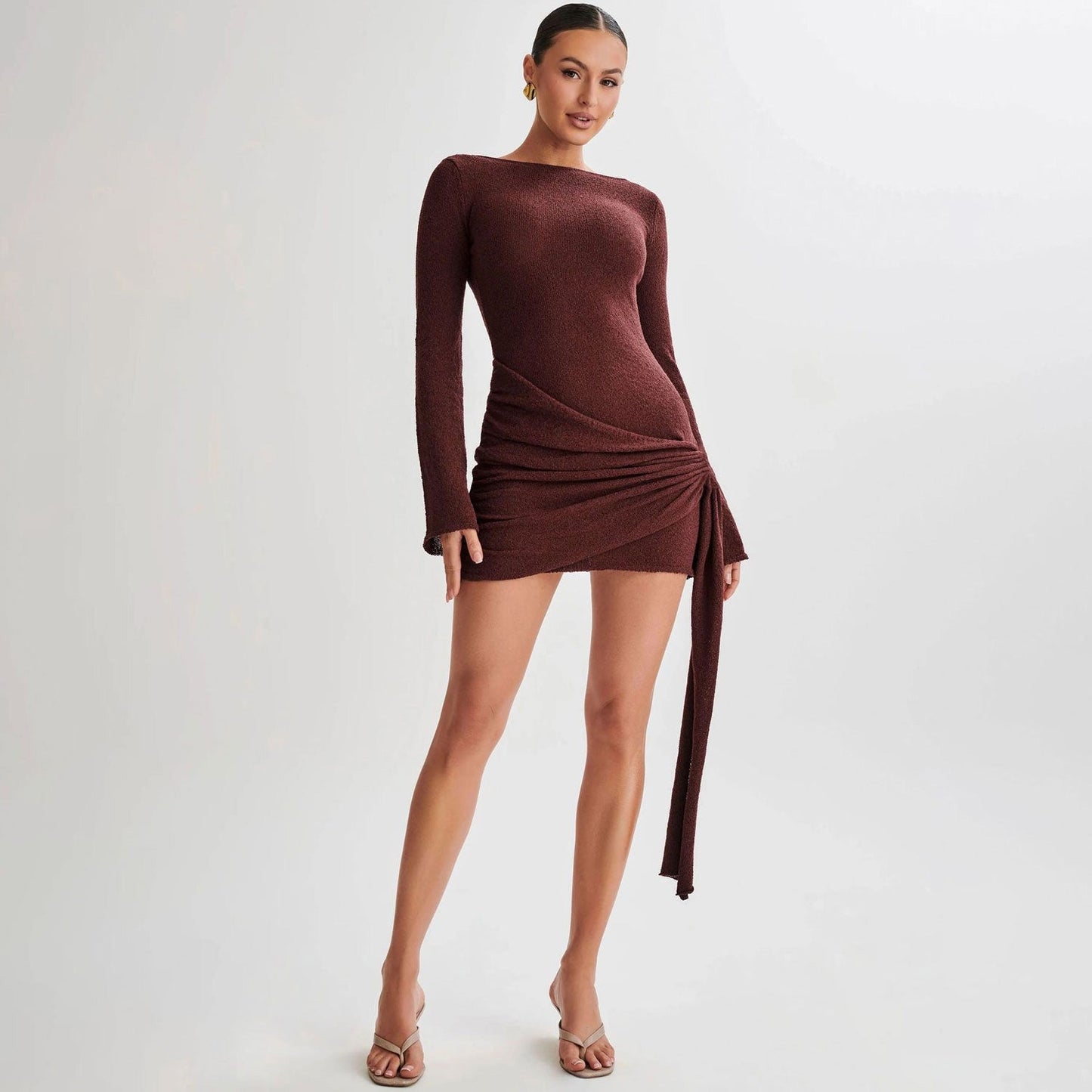 Women Draped Knit Mini Dress with Bell Sleeves | Galilea
