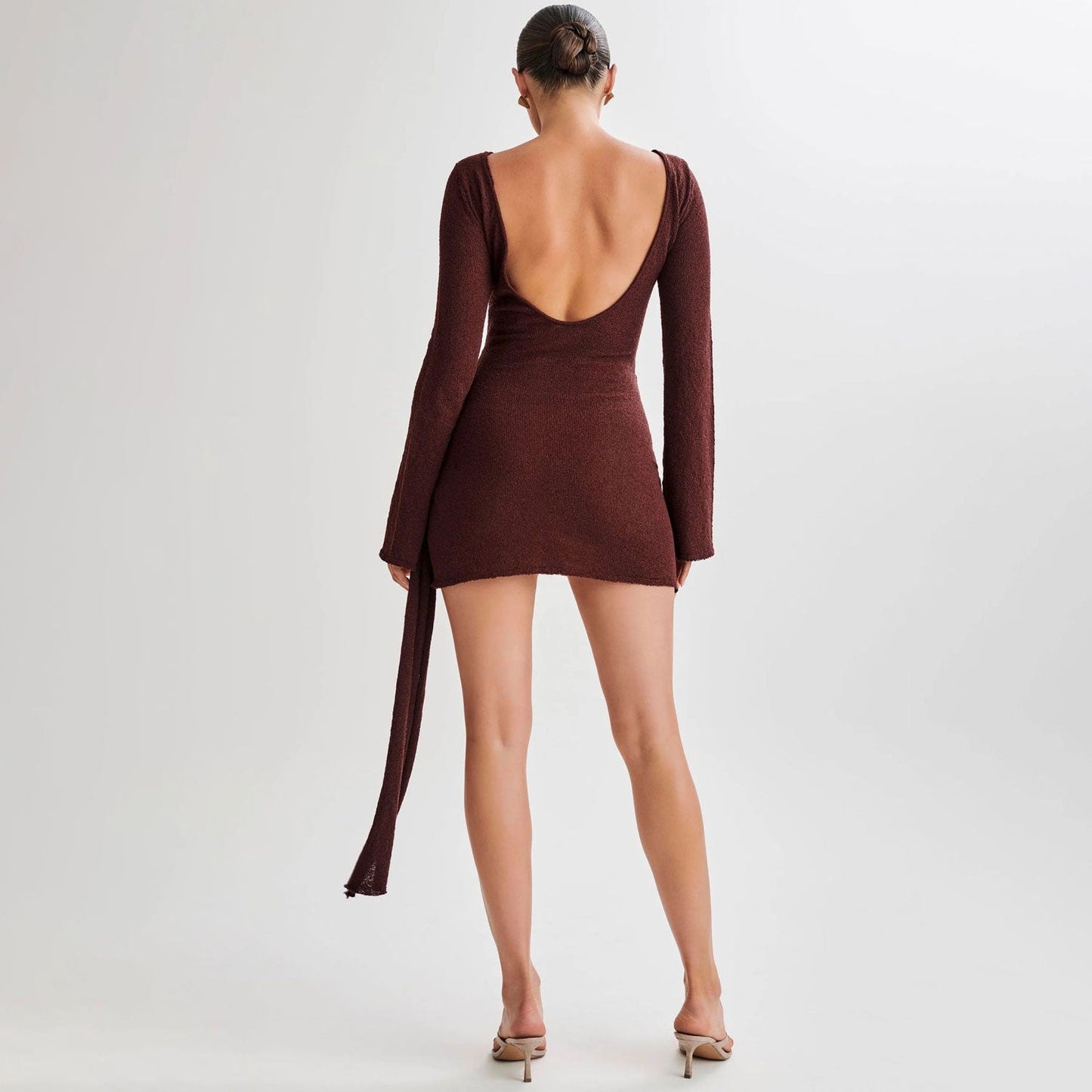 Women Draped Knit Mini Dress with Bell Sleeves | Galilea
