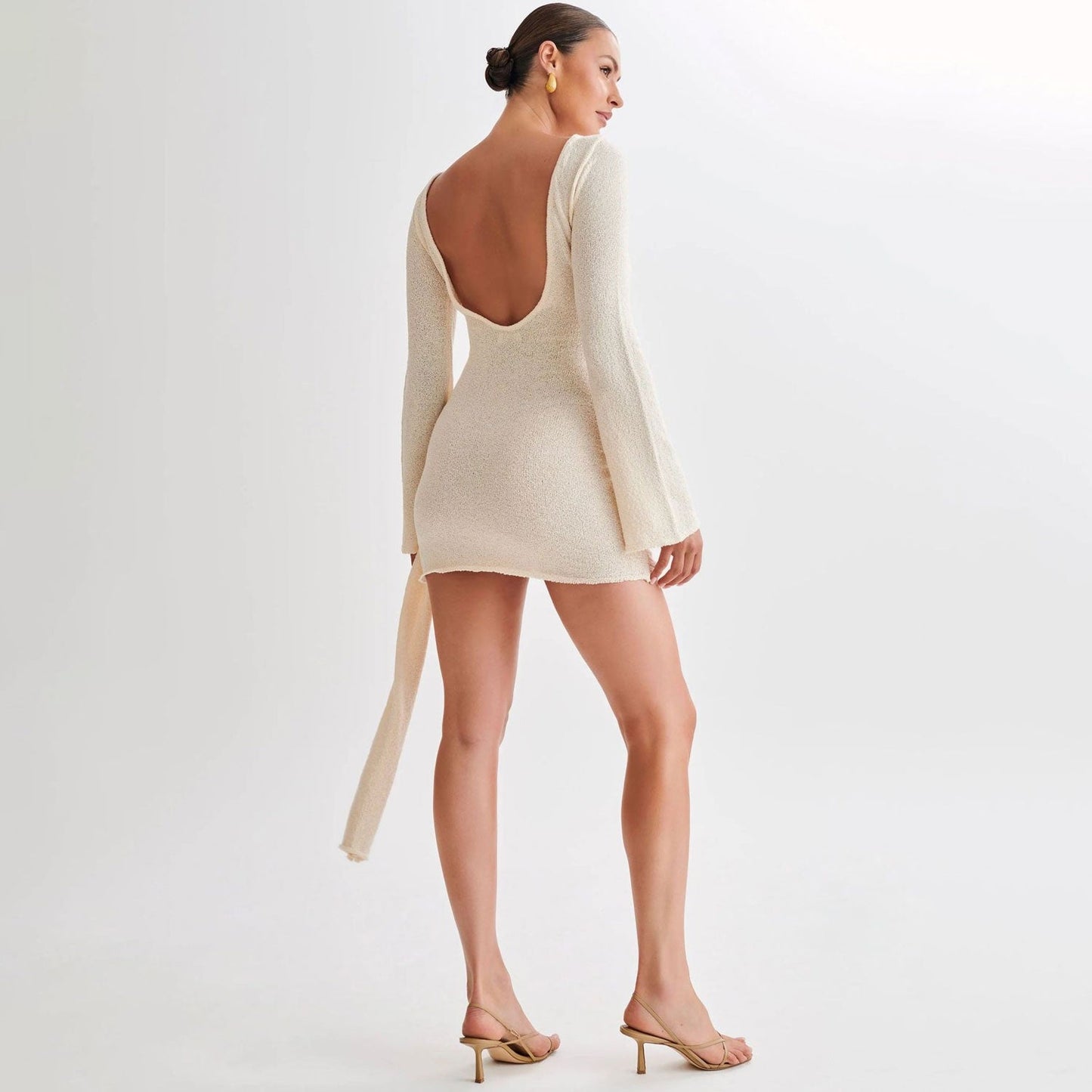 Women Draped Knit Mini Dress with Bell Sleeves | Galilea
