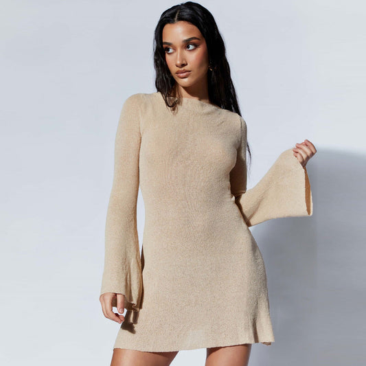 Women Tie-Back Flared Sleeve Mini Sweater Dress | Carielle