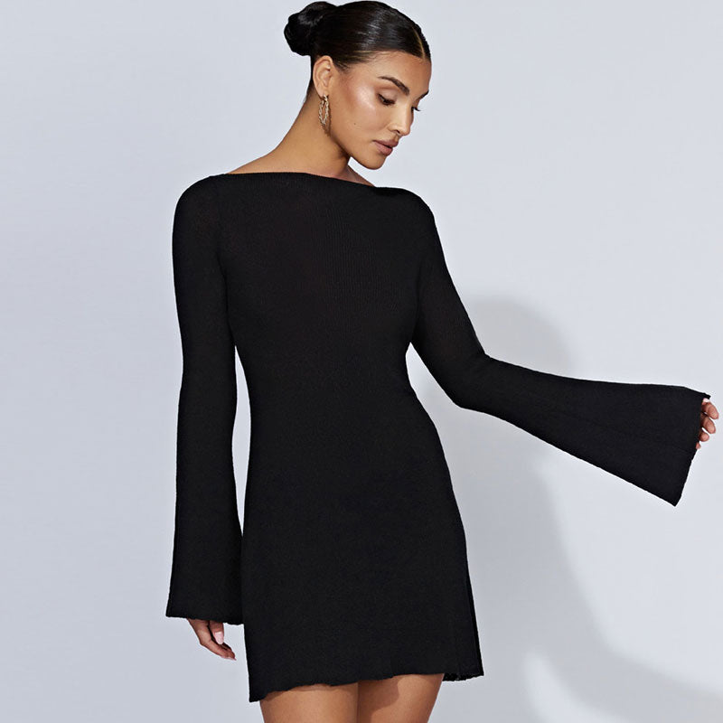 Women Tie-Back Flared Sleeve Mini Sweater Dress | Carielle