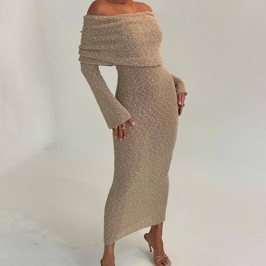 Women Off Shoulder Boucle Knit Maxi Dress | Lissandra