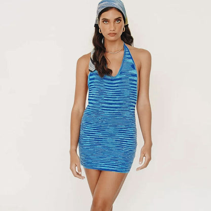 Women Space Dye Halter Knit Mini Dress | Janira