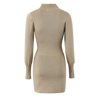 Women High-Neck Ribbed Knit Split Mini Dress | Florabel