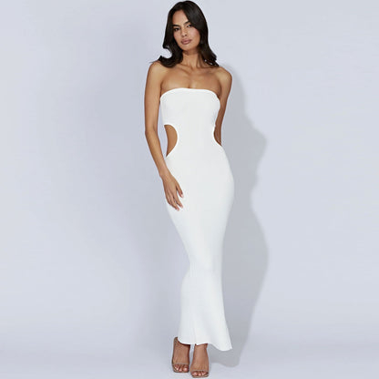 Women Strapless Cutout Ribbed Maxi Sweater Dress | Harlowe