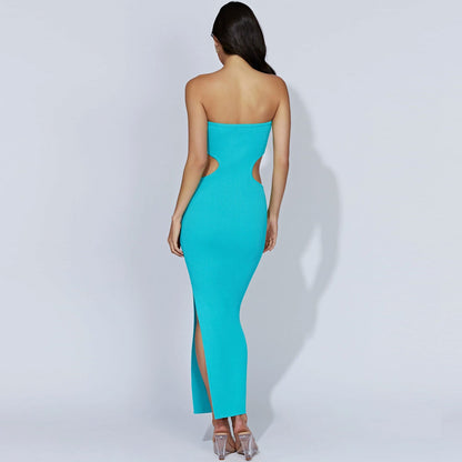 Women Strapless Cutout Ribbed Maxi Sweater Dress | Harlowe