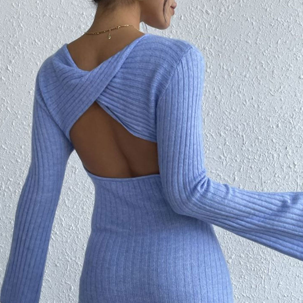 Women Ribbed Knit Bell Sleeve Sweater Dress | Mahalia