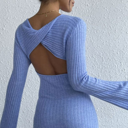 Women Ribbed Knit Bell Sleeve Sweater Dress | Mahalia