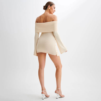 Women Off-Shoulder Tie-Knot Sweater Mini Dress | Kailene