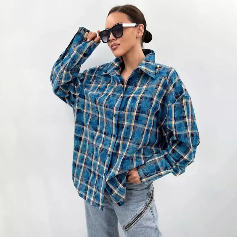 Women Oversized Plaid Button-Up Shirt | Florencia