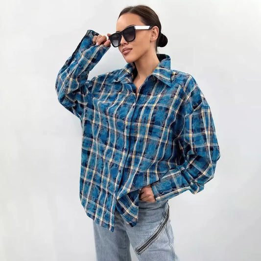 Women Oversized Plaid Button-Up Shirt | Florencia