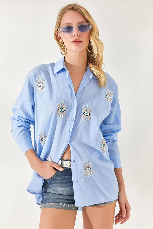 Women Embroidered Oversized Shirt | Darcelle