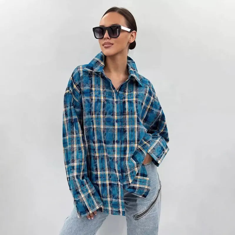 Women Oversized Plaid Button-Up Shirt | Florencia