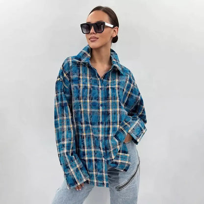 Women Oversized Plaid Button-Up Shirt | Florencia
