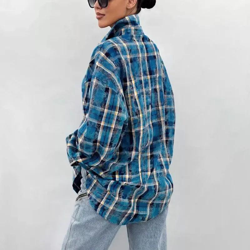 Women Oversized Plaid Button-Up Shirt | Florencia