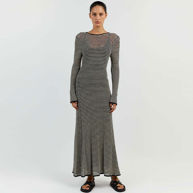 Striped Fishtail Maxi Dress Front