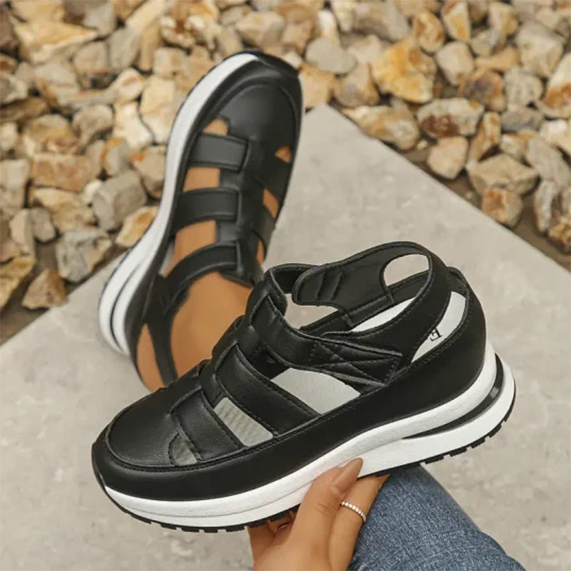 Women Orthopedic Sandals Black Faux Leather | Edith-6