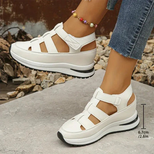 Women Orthopedic Sandals Black Faux Leather | Edith-1