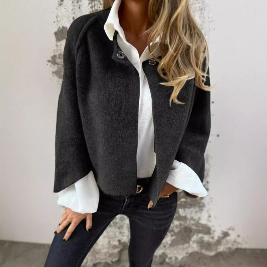 Women Minimalist Cropped Wool Jacket | Iridessa