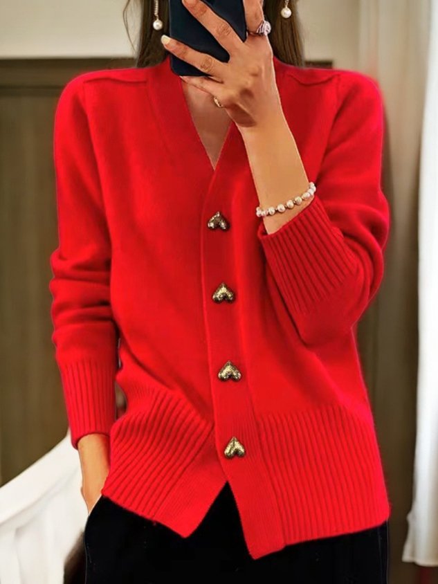 Ruby | Chic Cardigan with Gold Heart Buttons