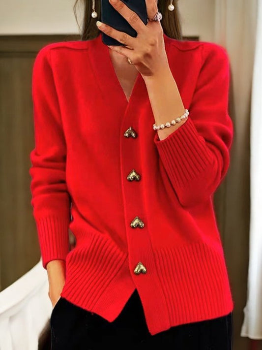 Ruby | Chic Cardigan with Gold Heart Buttons