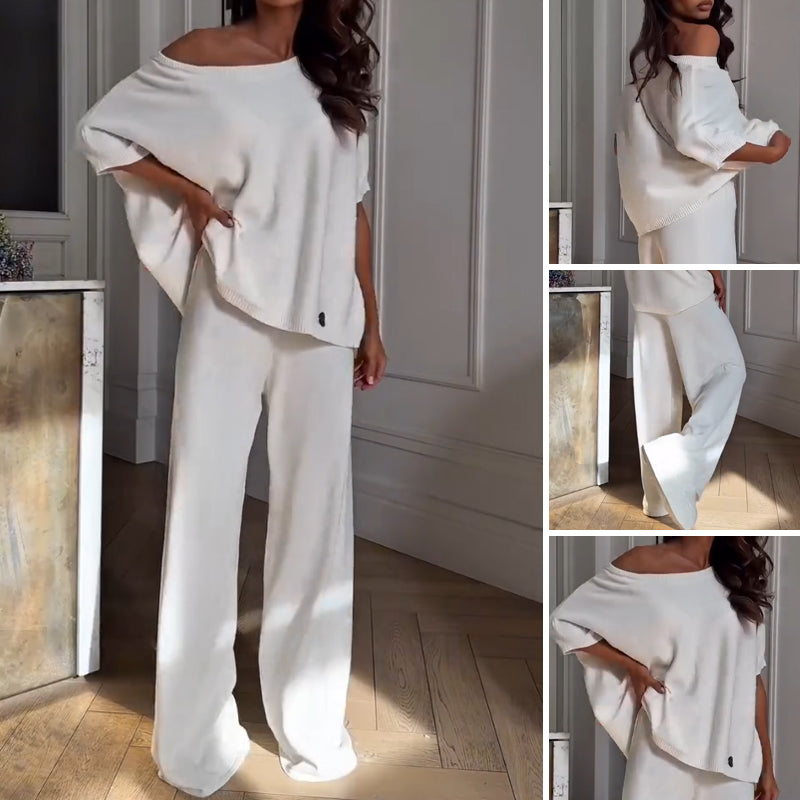 Women Two Piece Set White Cotton Blend | Elegant Chic 2