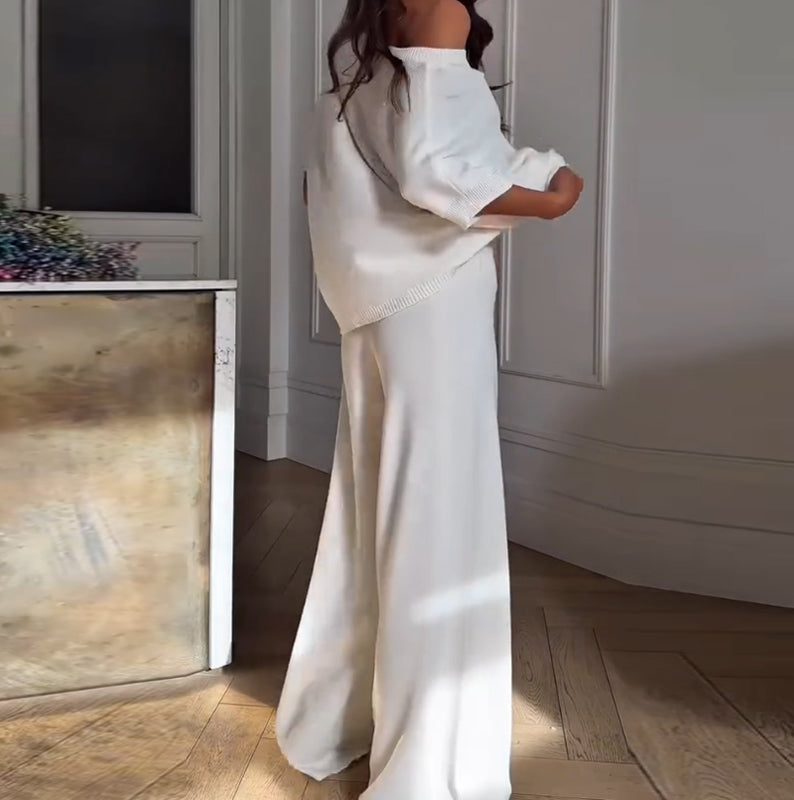 Women Two Piece Set White Cotton Blend | Elegant Chic 4