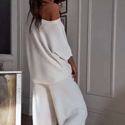 Women Two Piece Set White Cotton Blend | Elegant Chic 5