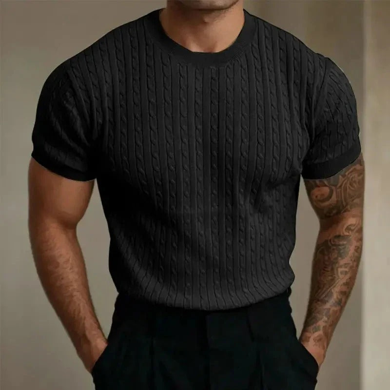 Stylish Ribbed Knit Summer Shirt Black